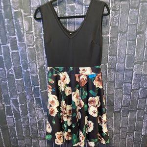 VINTAGE Sleeveless Flare Floral Swing Mini Dress Black-Rose Flower Sz M